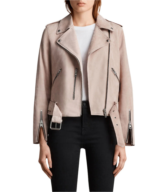 New Fashion Beige Leather Biker Jacket WWJ674