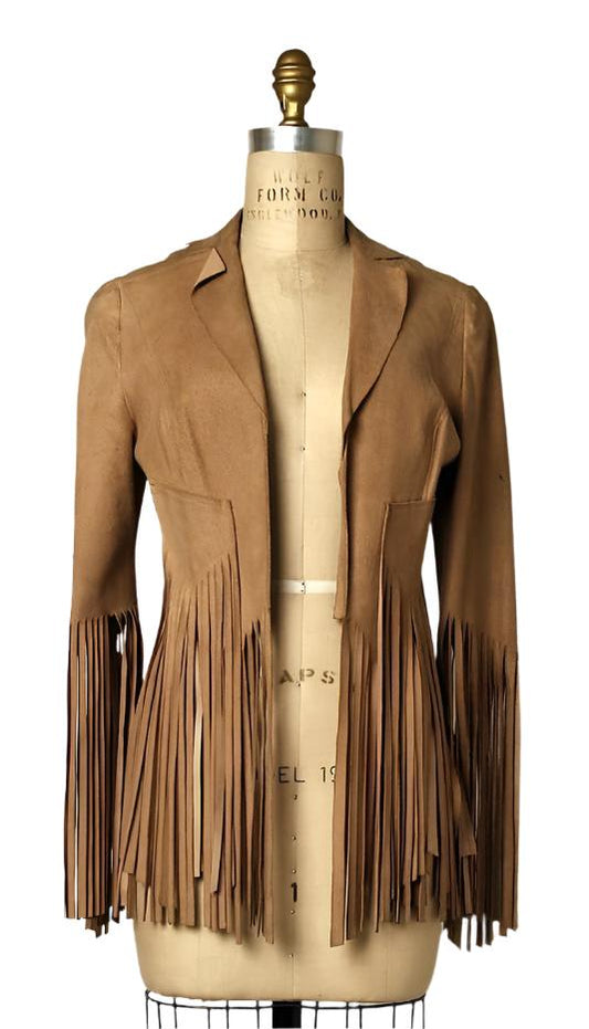 Cowgirl Brown Suede Leather Fringes Tank Top Jacket WWJ739