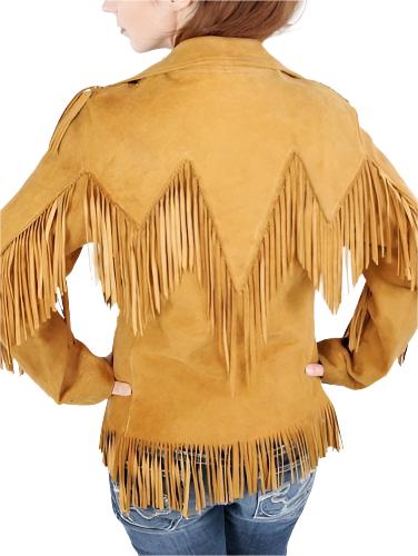 Cowgirl Gold Brown Suede Leather Fringes Western Jacket WWJ685