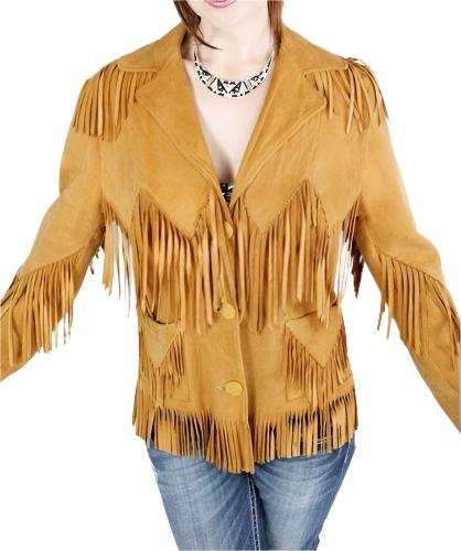 Cowgirl Gold Brown Suede Leather Fringes Western Jacket WWJ685