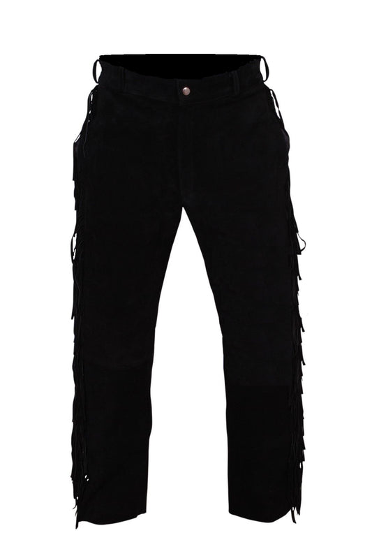 Men's New Black Buckskin Suede Leather Western Fringes Pants BKP24