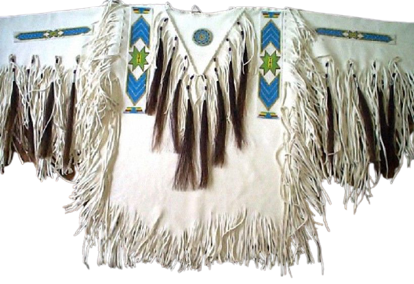 Old Style White Buckskin Suede Hide Fringes Beaded Powwow War Shirt NAL24