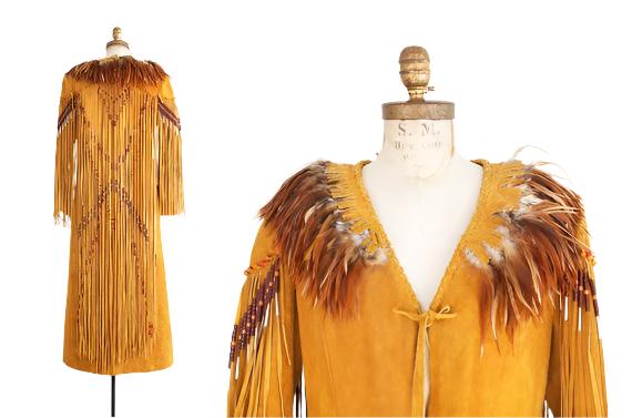 Cowgirl Yellow Suede Leather Fringe With Beads Long Dress WWJ686