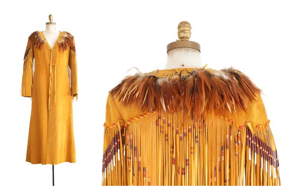 Cowgirl Yellow Suede Leather Fringe With Beads Long Dress WWJ686