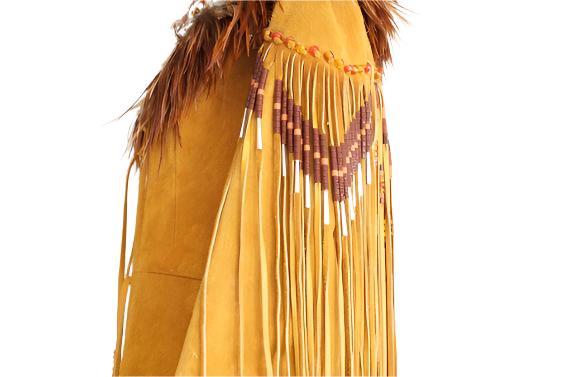 Cowgirl Yellow Suede Leather Fringe With Beads Long Dress WWJ686