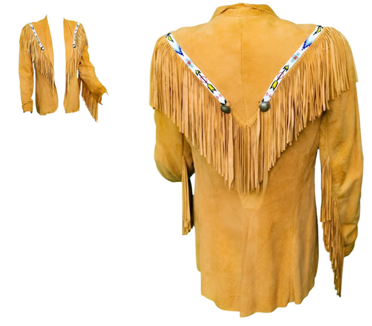 Cowgirl Yellow Suede Leather Fringe Beaded Jacket WWJ687