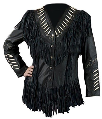 Cowgirl Black Leather Bones Fringes Jacket WWJ559