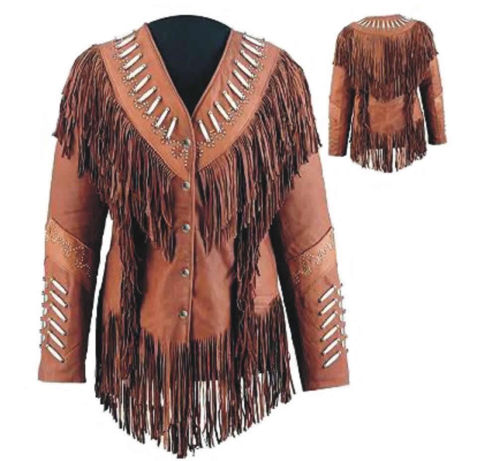 Cowgirl Black Leather Bones Fringes Jacket WWJ559