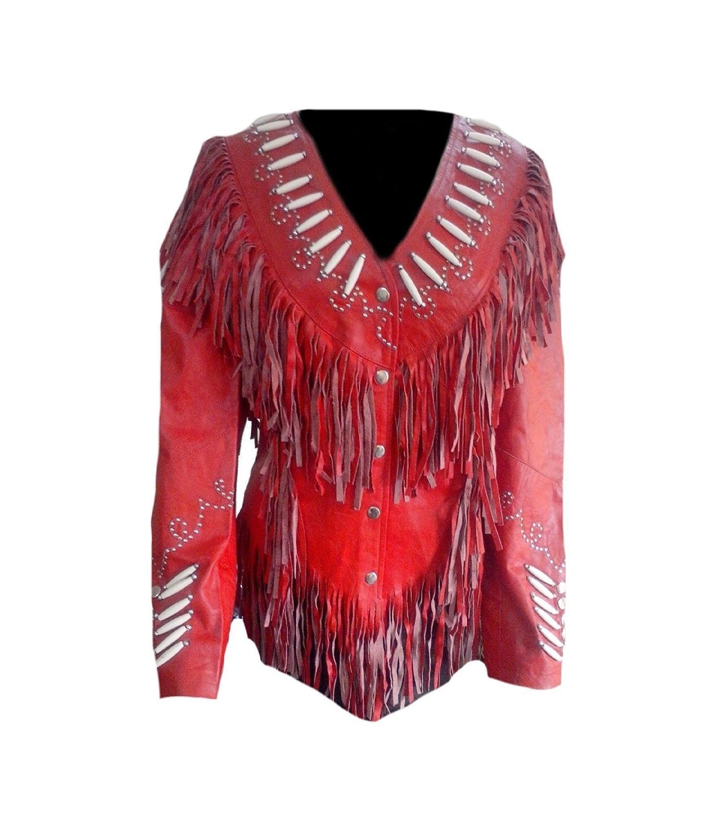 Cowgirl Black Leather Bones Fringes Jacket For Woman WWJ559