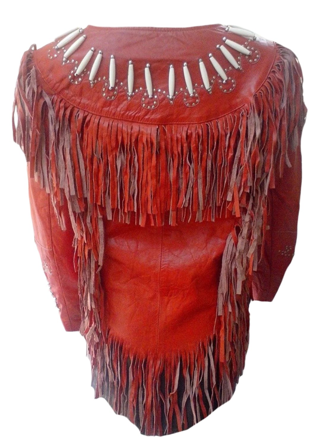 Cowgirl Red Leather Fringe Bone Jacket Coat WWJ582