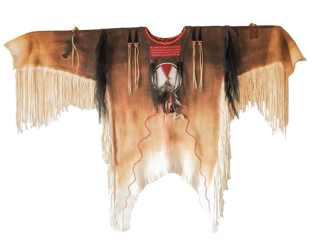 Old Style Buckskin Suede Hide Fringes Beaded Powwow War Shirt NAS26