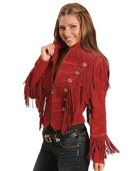 Western Red Suede Fringed Cowgirl Jacket WWS696