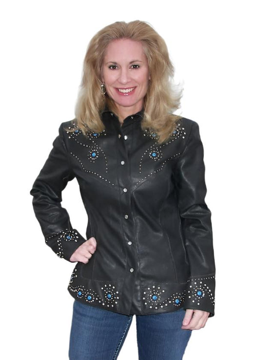 Western Girl Black Leather Studded Jacket WWJ611