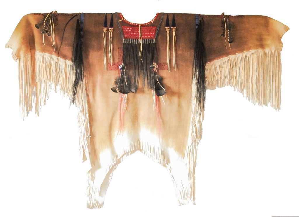 Old Style Buckskin Suede Hide Fringes Beaded Powwow War Shirt NAS26