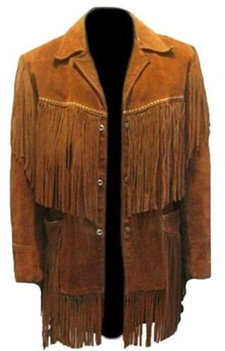 Men's Western Brown Suede Leather Fringes Jacket MW871