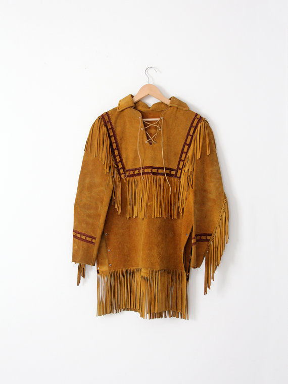 Men's Western Brown Buckskin Suede Hide Mountain Man Fringes MMS293