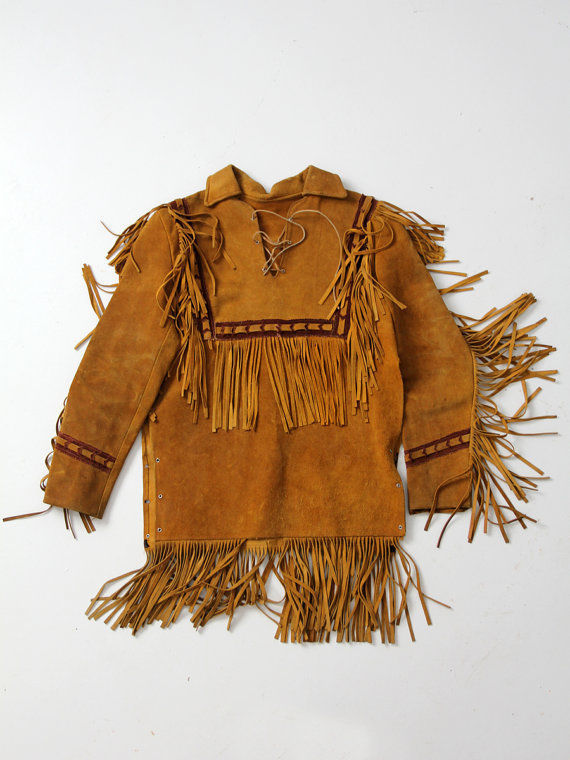 Men's Western Brown Buckskin Suede Hide Mountain Man Fringes MMS293