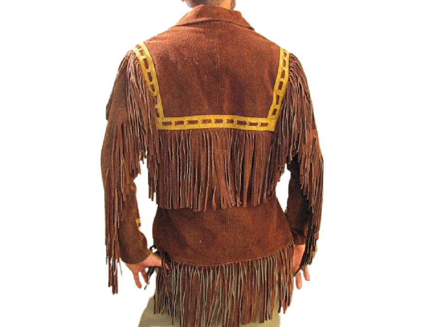 Men's Western Brown Buckskin Suede Hide Mountain Man Fringes Pullover Shirt MMS294