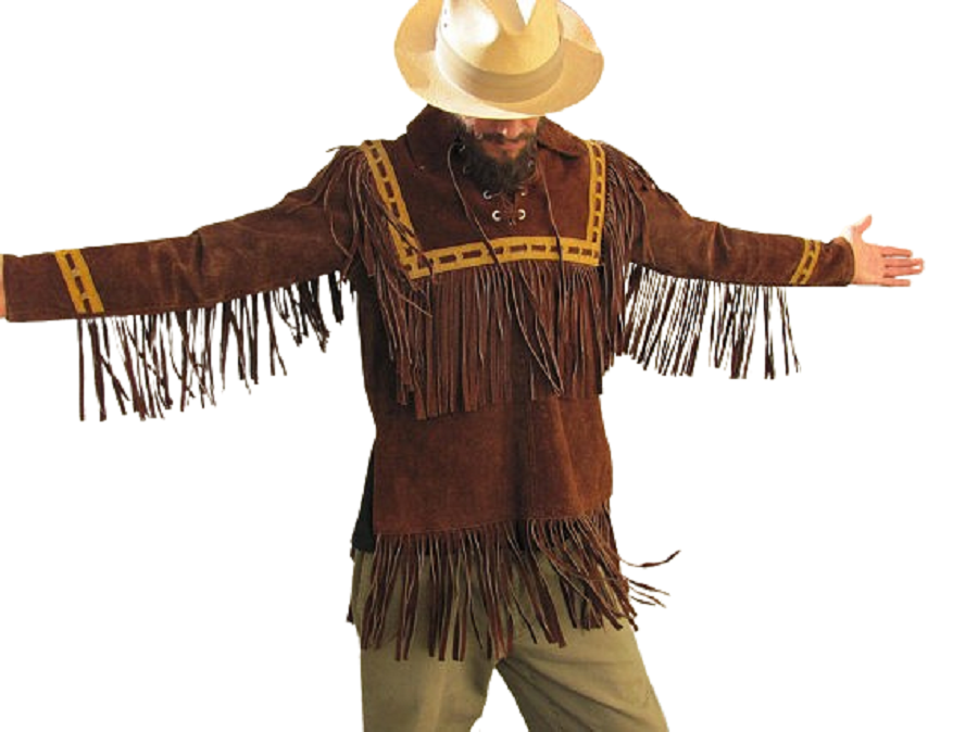 Men's Western Brown Buckskin Suede Hide Mountain Man Fringes Pullover Shirt MMS294