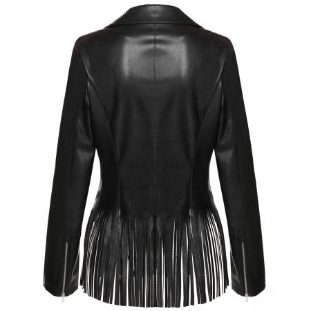 Black Real Leather Fringe Biker Jacket For Women WWJ529