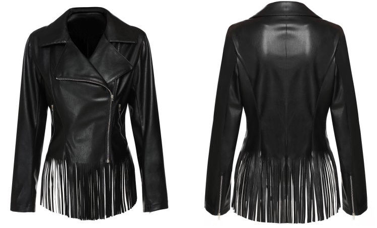 Black Real Leather Fringe Biker Jacket For Women WWJ529