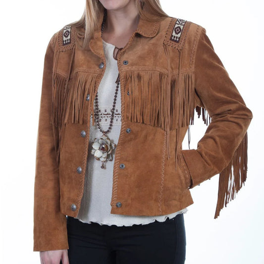 Cowgirl Brown Suede Leather Fringe Beaded Jacket WWJ504