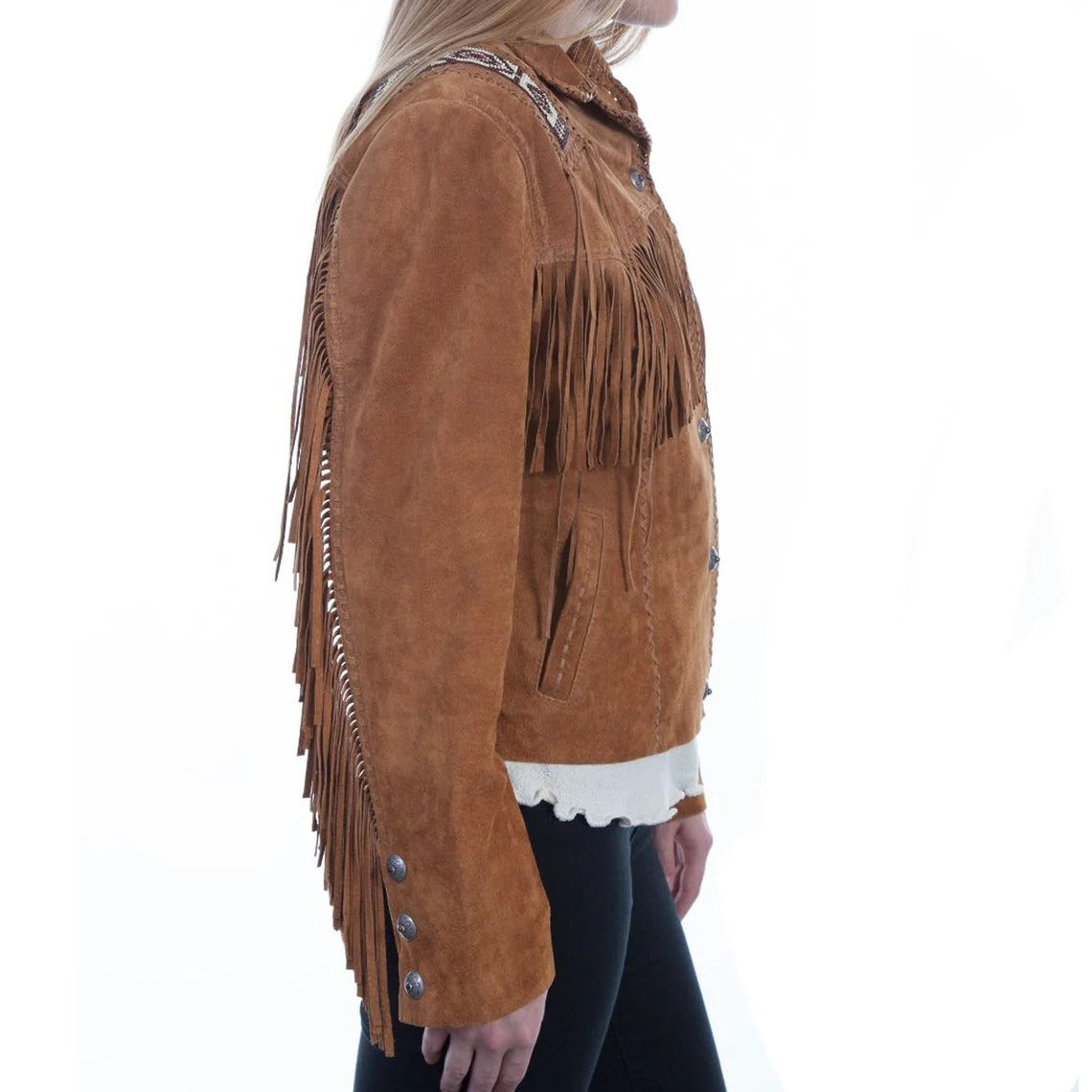 Cowgirl Brown Suede Leather Fringe Beaded Jacket WWJ504