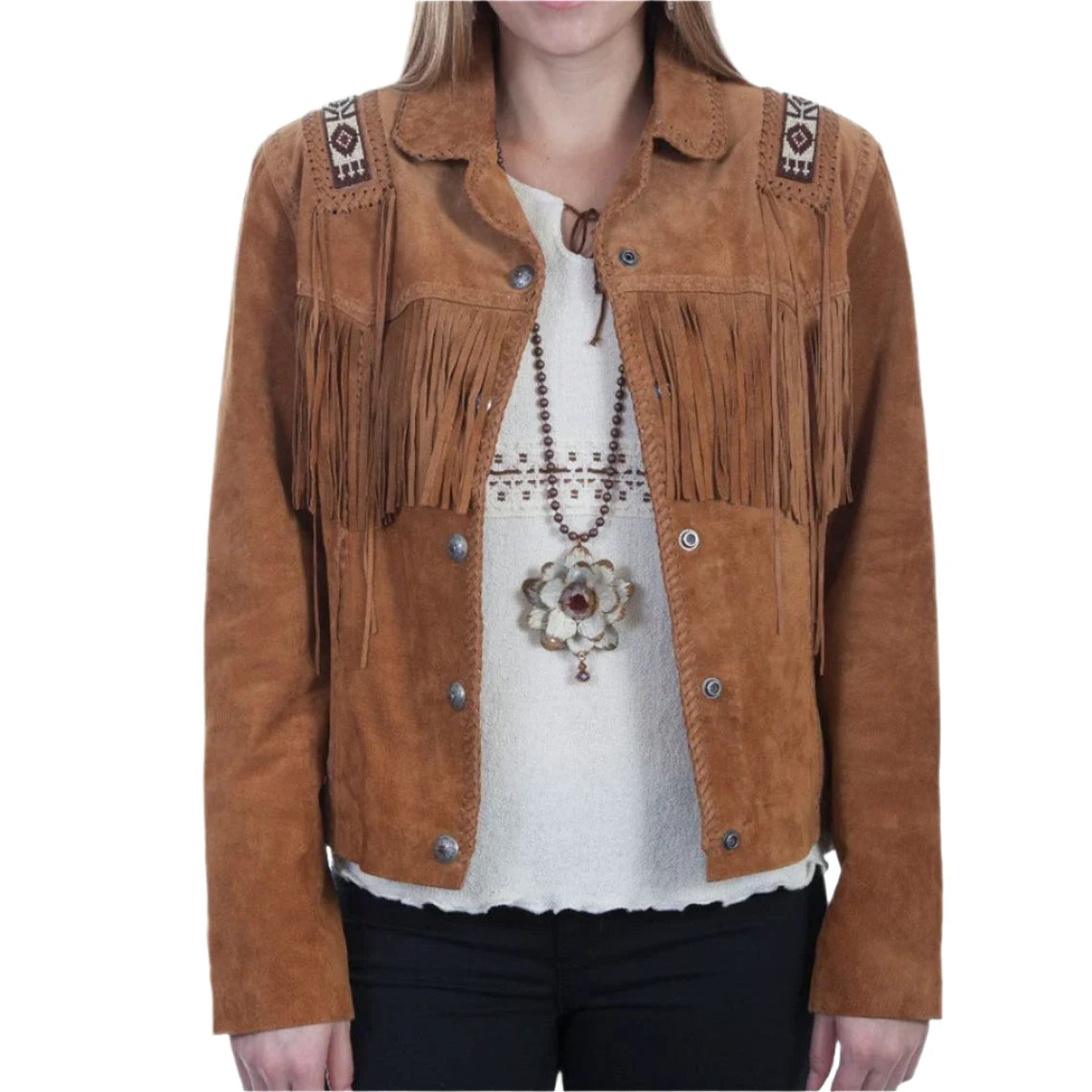 Cowgirl Brown Suede Leather Fringe Beaded Jacket WWJ504