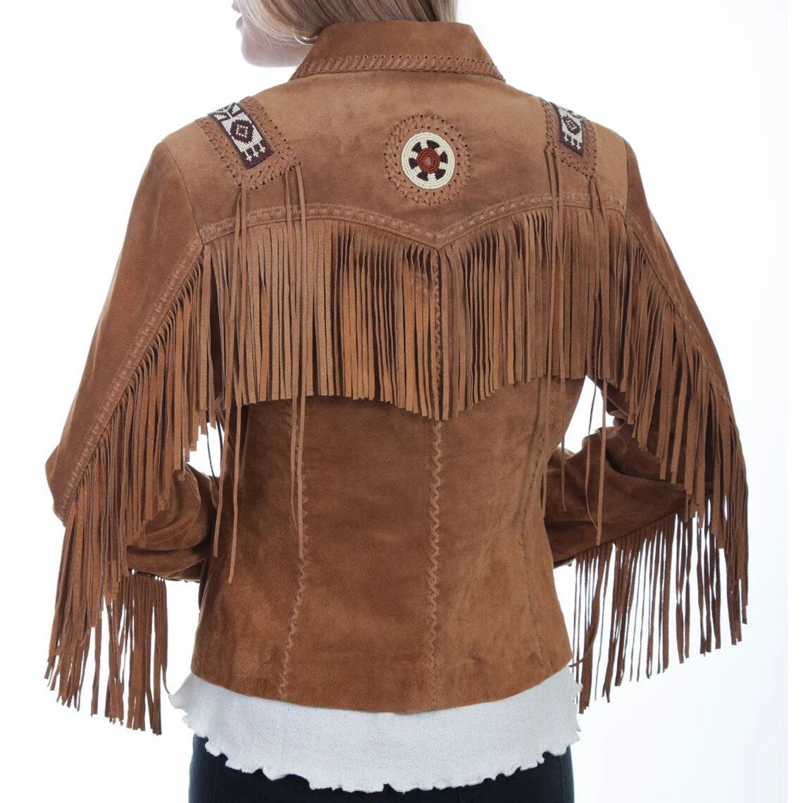 Cowgirl Brown Suede Leather Fringe Beaded Jacket WWJ504