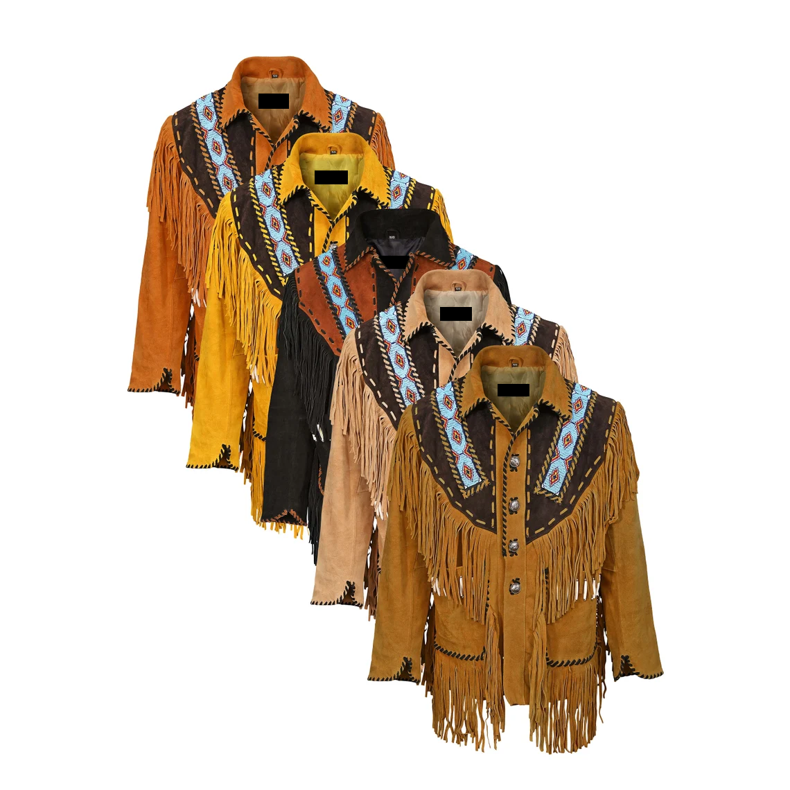 Men's Western Black Suede Leather Fringe Beaded Jacket MW857