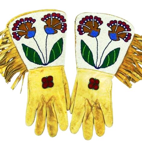 Old Native American Style Handmade Sioux Beaded Leather Gauntlet Gloves NGV03