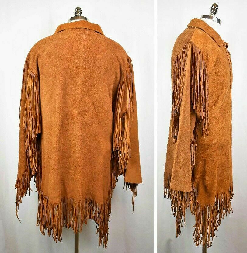 Men's Western Brown Buckskin Suede Hide Mountain Man Fringes MMS302