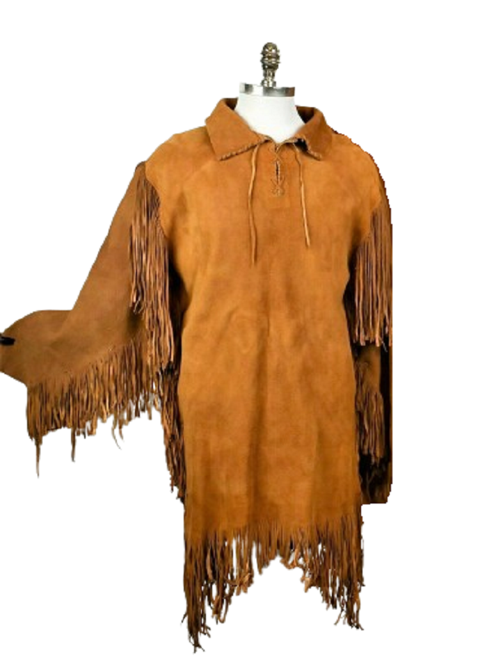 Men's Western Brown Buckskin Suede Hide Mountain Man Fringes MMS302