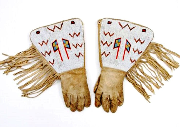 Beaded Gloves Old Native American Style Handmade Leather Gauntlet Gloves NGV32