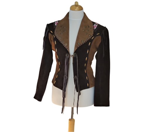 Cowgirl Brown Suede Leather Fringes Beaded Jacket WWJ729