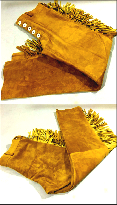 Men's New Golden Brown Buckskin Suede leather Western Fringes Pants WBP-112