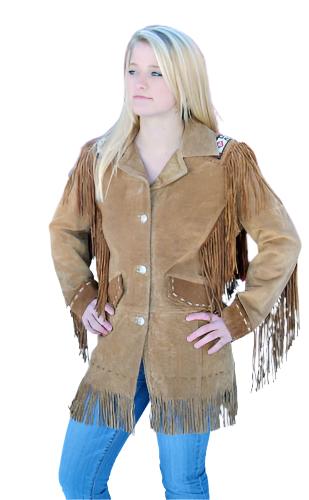 Cowgirl Brown Suede Leather Fringe Beaded Jacket WWJ732