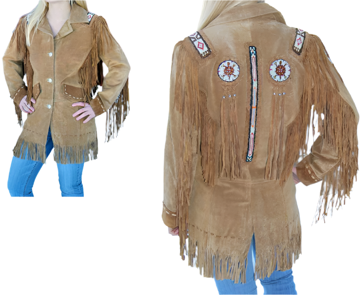 Cowgirl Brown Suede Leather Fringe Beaded Jacket WWJ732