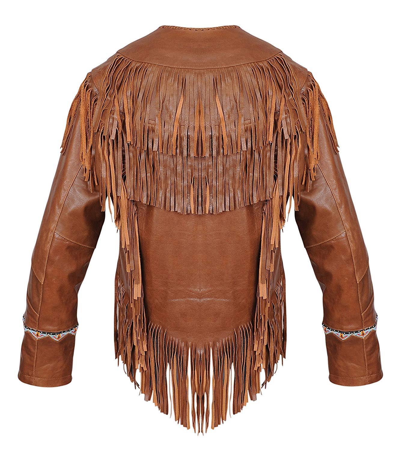 Cowgirl Brown Leather Fringes Beaded Jacket WWJ514