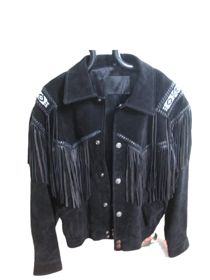 Cowboy Fringe Jacket Western Black Suede Buckskin Leather Jacket MWJ346BK