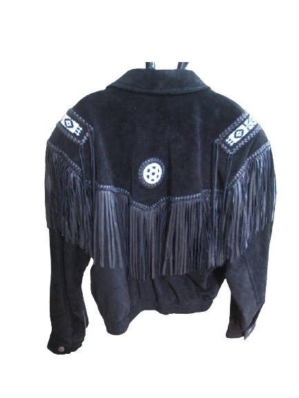 Cowboy Fringe Jacket Western Black Suede Buckskin Leather Jacket MWJ346BK