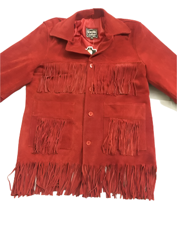 Western Red Suede Leather Fringe Cowgirl Jacket Coat WWJ595