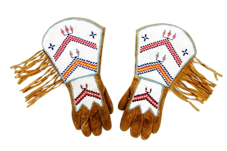 Beaded Gloves Old Native American Style Handmade Leather Gauntlet Gloves NGV34