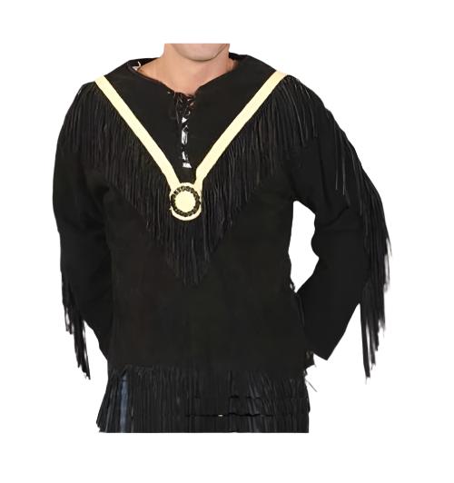 Men's Western Buckskin Suede Hide Mountain Man Shirt Fringes & Beaded MMS635