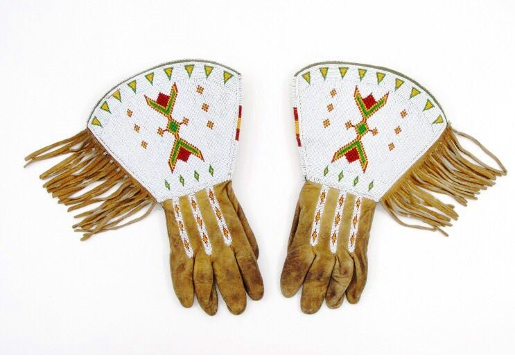 Beaded Gloves Old Native American Style Handmade Leather Gauntlet Gloves NGV35