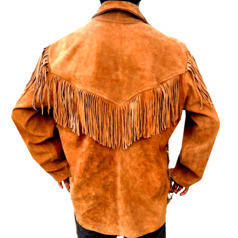 Men's Western Brown Buckskin Suede Hide Mountain Man Fringes Pullover Shirt MMS396