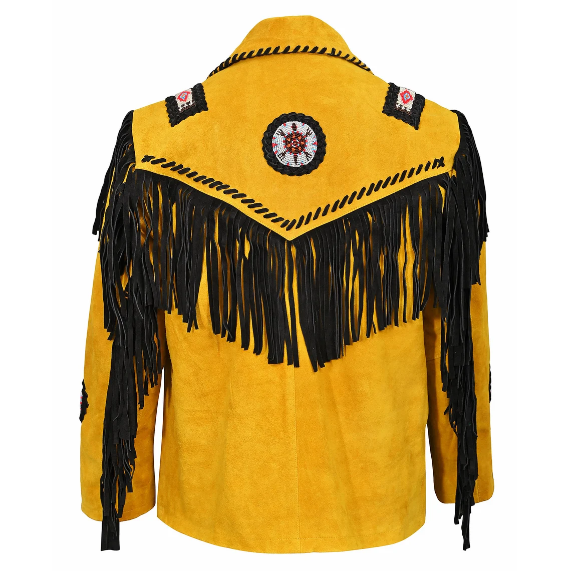 Men's Western Golden Suede Leather Fringes Beaded Jacket MW851