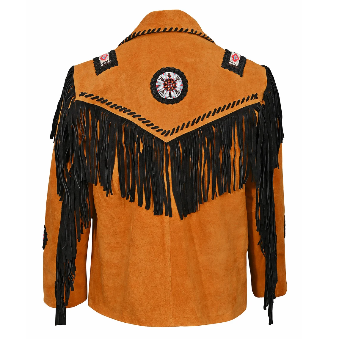 Men's Western Suede Leather Fringes Beaded Jacket MW846