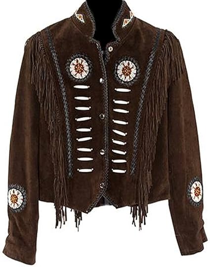 Cowgirl Dark Brown Suede Fringe Bone Beaded Jacket WWJ771