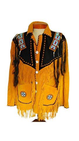 Cowgirl Yellow Suede Leather Fringe Beaded Jacket WWJ689